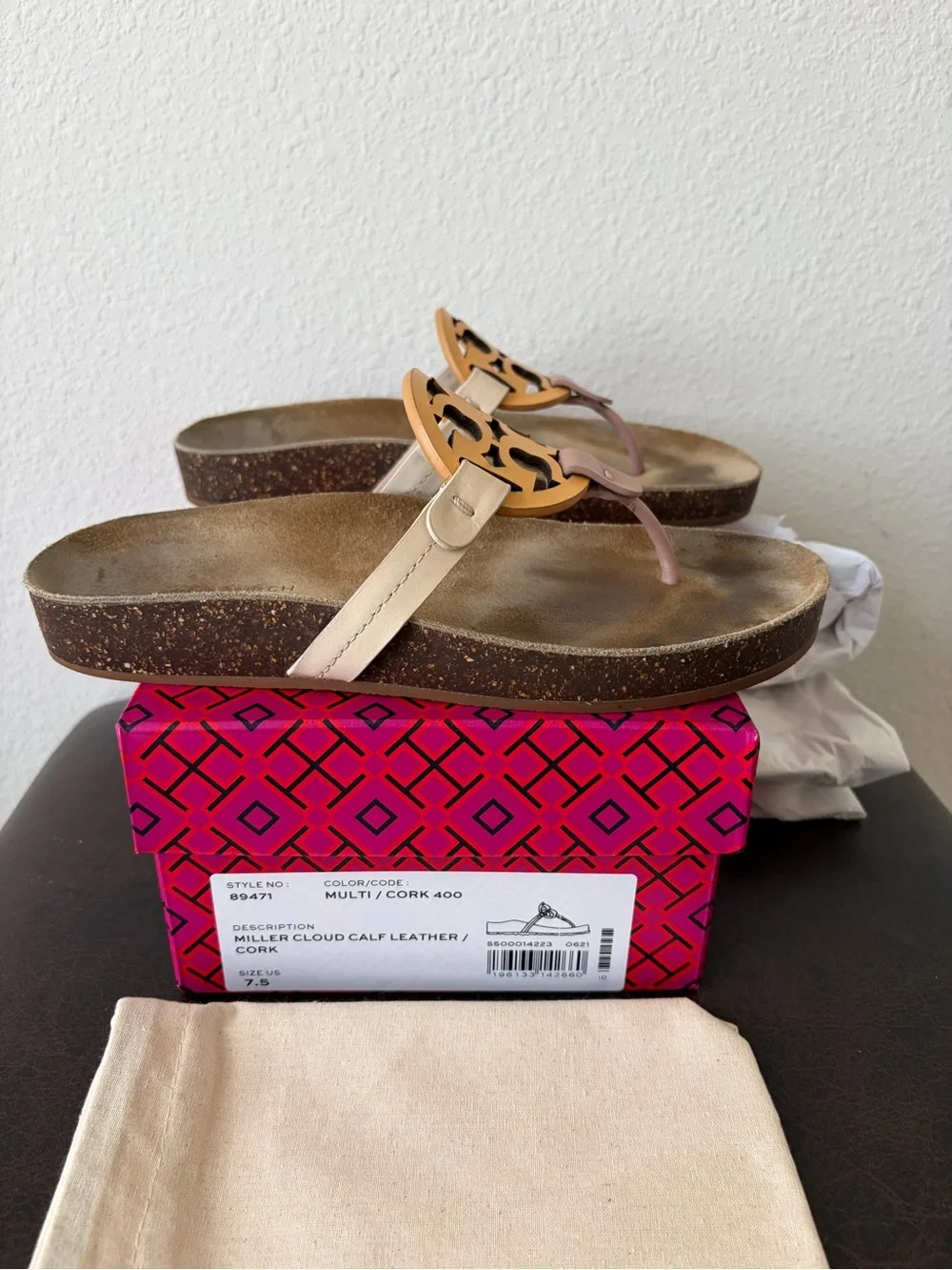 Tory Burch Miller CLOUD Sandals Calf Leather Multi Color Cork 7.5